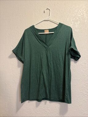 Relaxed V-Neck Tee in Forest Green - Women